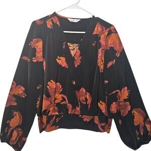 Nine West Black Floral Top Medium Romantic Dark Feminine Forest Career Sexy